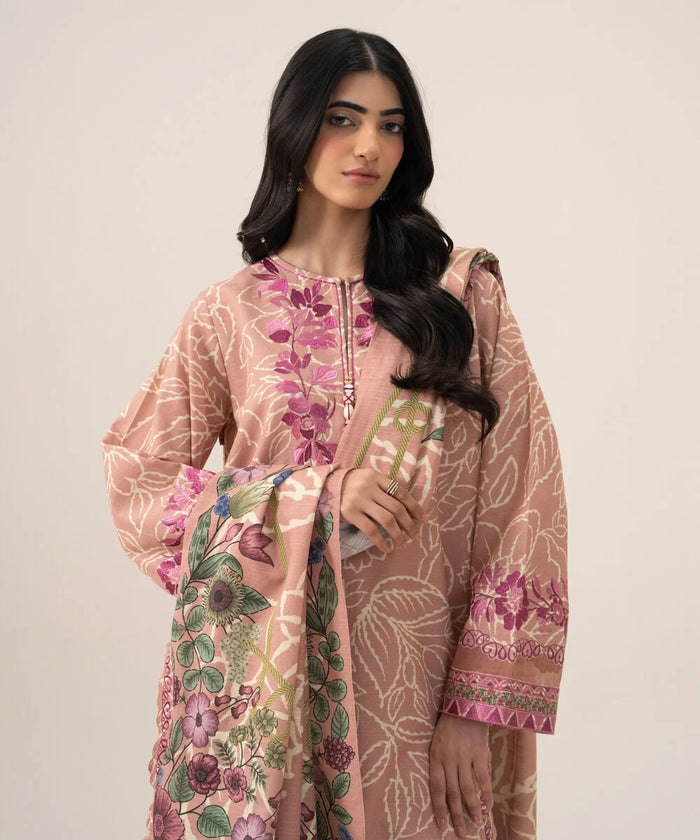3 Piece Unstitched - Embroidered Khaddar Suit